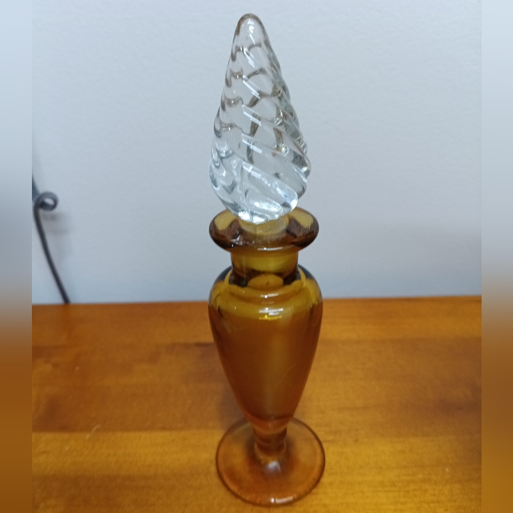 Vintage Amber Glass Perfume Bottle 7 inches Tall